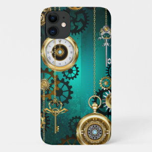 Capa Para iPhone 11 Steampunk Jewelry Watch em um fundo verde