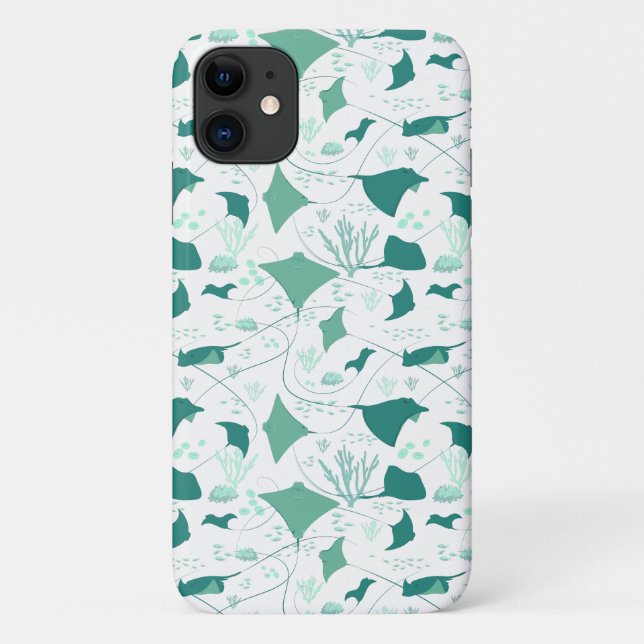 Capa Para iPhone 11 Stingray Manta Ray Aquarium Blue White (Verso)