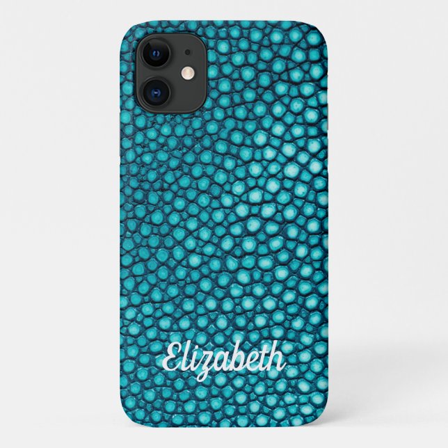 Capa Para iPhone 11 Stingray Skin Turquoise Impressão Name Personaliza (Verso)