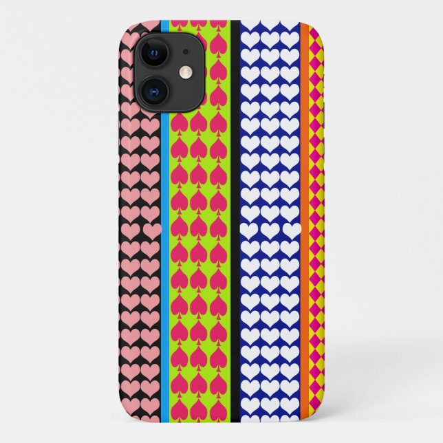 Capa Para iPhone 11 Stripes Corações Ouros Boho Mistura Design (Verso)