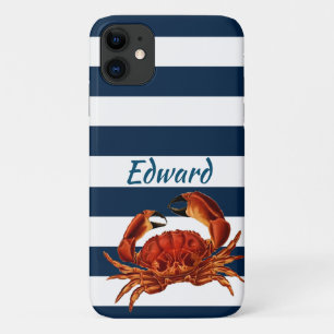 Capa Para iPhone 11 Stripes Náuticas Do Caranguejo Vermelho Costeiro