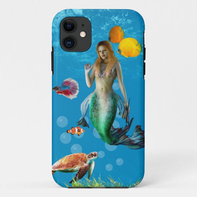Capa Para iPhone 11 Submarino Sereia Treasure Hunt Fantasy Blue (Verso)