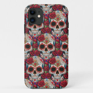 Capa Para iPhone 11 Sugar Skull Art - Coloração do Dia de los Muertos