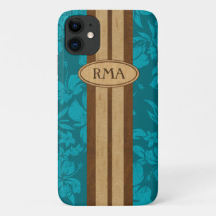 Capa Para iPhone 11 Sunset Beach Faux Wood Surfboard Havaiana Monogram