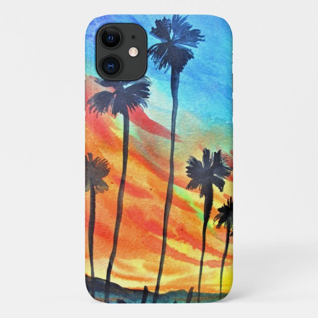 Capa Para iPhone 11 Sunset Palm tree surf (Verso)