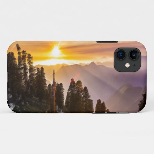 Capa Para iPhone 11 Sunset sobre floresta (Verso (horizontal))