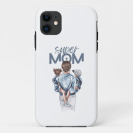 Capa Para iPhone 11 Super Mãe Personalizada com Filho e Filha Presente