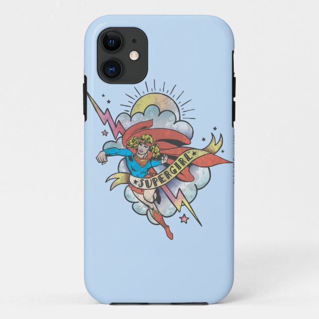 Capa Para iPhone 11 Supergirl Voando Relâmpago Tatuagem (Verso)