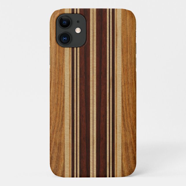 Capa Para iPhone 11 Surfboard De Madeira Nalu Lua Faux Koa (Verso)