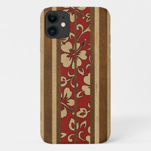 Capa Para iPhone 11 Surfboard Pupukea Vintage Havaiana Faux Wood