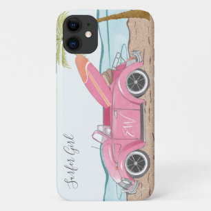 Capa Para iPhone 11 Surfer Girl Pink Car Beach