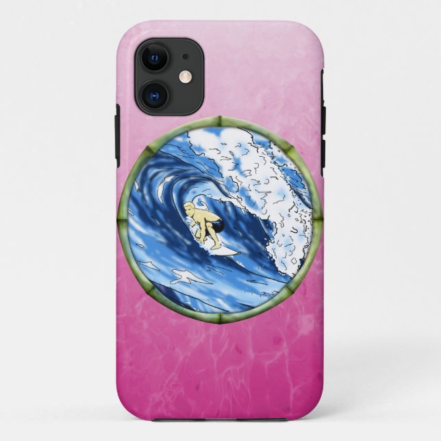 Capa Para iPhone 11 Surfista no círculo de bambu (Verso)