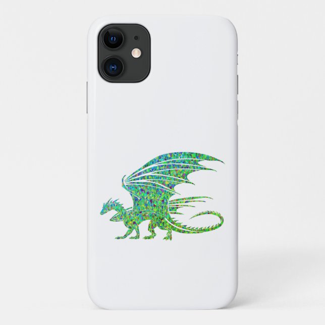 Capa Para iPhone 11 Surpreendente Dragão Verde Mosaico (Verso)