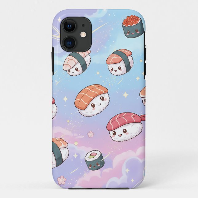 Capa Para iPhone 11 Sushi Flying in Pastel Galaxy Sky (Verso)