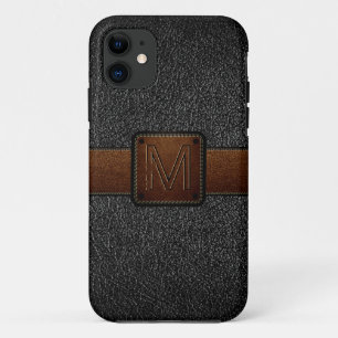 Capa Para iPhone 11 Tag de couro preto do marrom do olhar