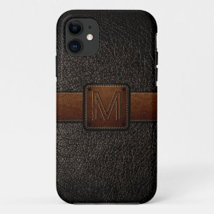 Capa Para iPhone 11 Tag de couro preto do marrom do olhar
