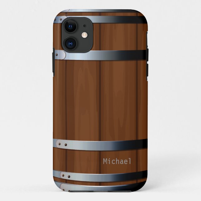 Capa Para iPhone 11 Tambor de cerveja de madeira retro (Verso)