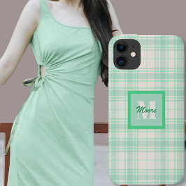 Capa Para iPhone 11 Tartan - cimento de branco com várias Matizes Verd