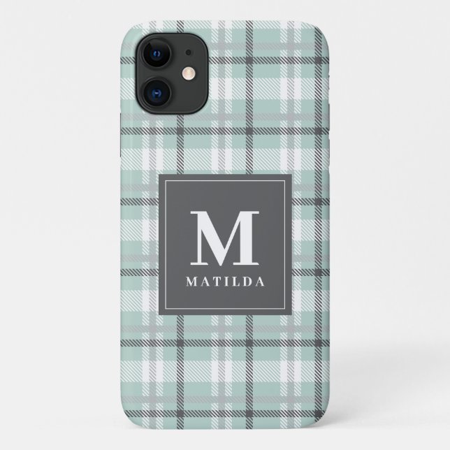 Capa Para iPhone 11 Tartan monograma xadrez (Verso)