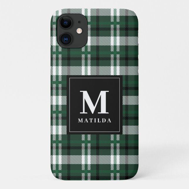 Capa Para iPhone 11 Tartan monograma xadrez (Verso)