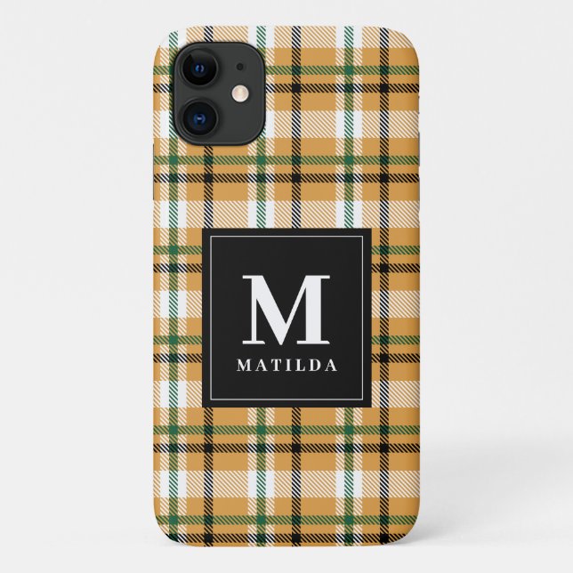 Capa Para iPhone 11 Tartan monograma xadrez (Verso)