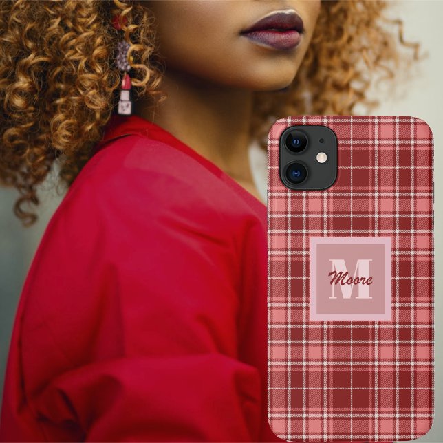 Capa Para iPhone 11 Tartan - Vermelho Rosa e Branco Cimento (Match to your wardrobe with this Modern red to pink tricolor tartan)