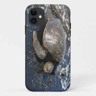 Capa Para iPhone 11 Tartaruga de mar havaiana na praia preta da areia