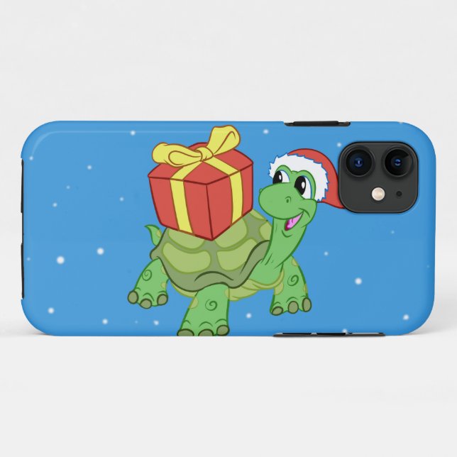 Capa Para iPhone 11 Tartaruga de Natal com o presente (Verso (horizontal))