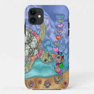 Capa Para iPhone 11 Tartaruga do Mar Psicodélica Arte Marítima
