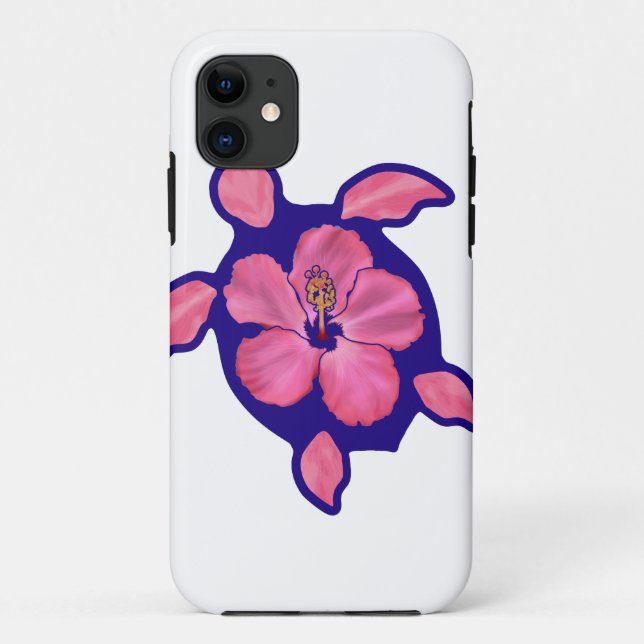 Capa Para iPhone 11 Tartaruga e hibiscus havaianos de Honu (Verso)