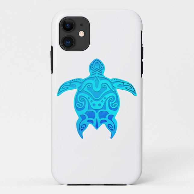 Capa Para iPhone 11 Tartaruga Tribal Azul (Verso)