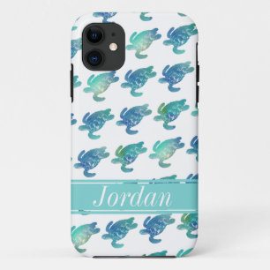 Capa Para iPhone 11 Tartarugas do Mar Azul Verde Mala Personalizada iP