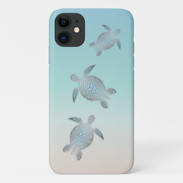 Capa Para iPhone 11 Tartarugas Prateadas Estilo Praia Turquesa Costeir (Verso)