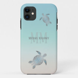 Capa Para iPhone 11 Tartarugas Prateadas Iniciais do Seu Nome