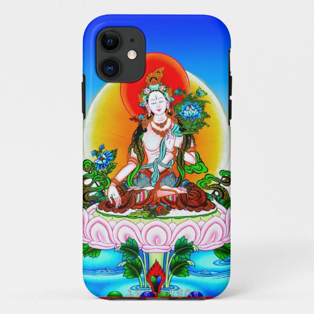 Capa Para iPhone 11 Tatuagem branco de Tara do thangka tibetano (Verso)