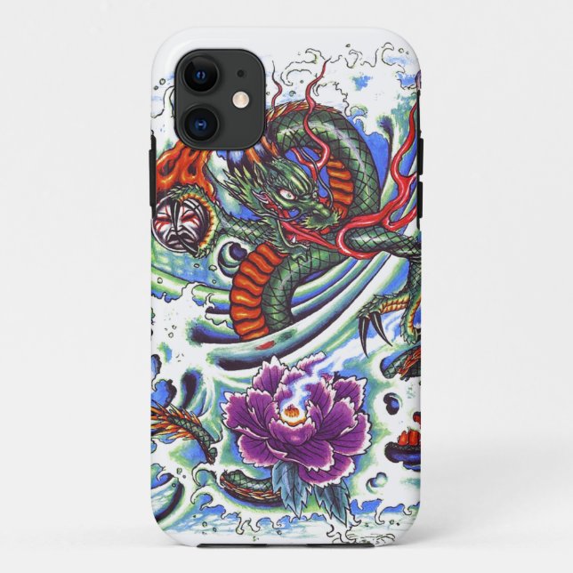 Capa Para iPhone 11 Tatuagem roxo oriental legal de Lotus do dragão de (Verso)