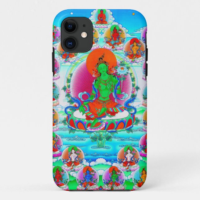 Capa Para iPhone 11 Tatuagem tibetano oriental legal de Tara do verde (Verso)