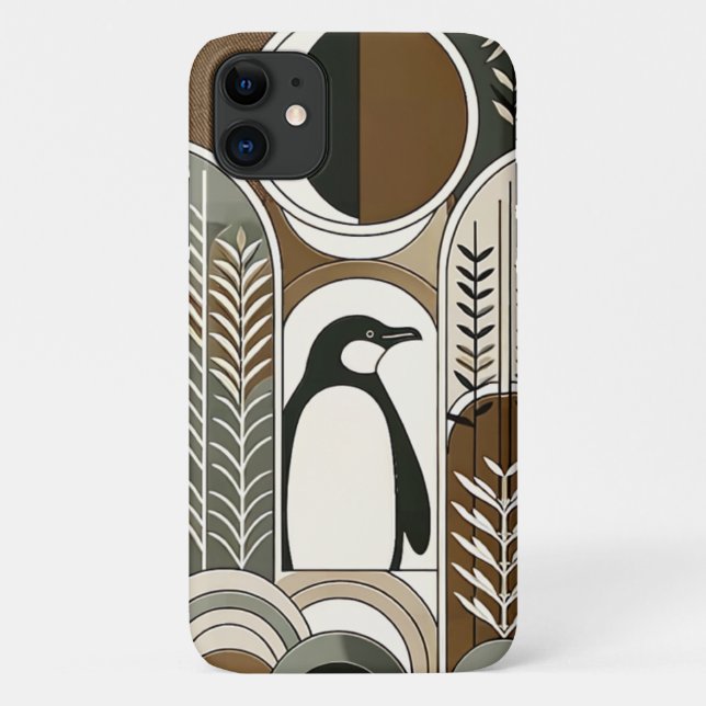 Capa Para iPhone 11 Taupe Mocha Abstrato Grain Arcs Pattern Penguin (Verso)