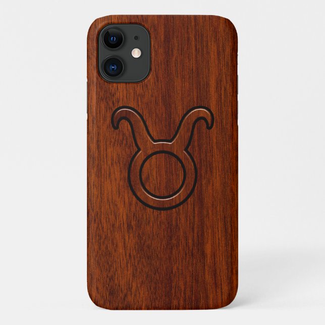 Capa Para iPhone 11 Taurus Zodiac Símbolo no estilo Mahogany impressão (Verso)