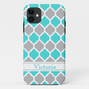 Capa Para iPhone 11 Teal e Cinza do marroquino Trellis Pattern