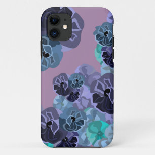 Capa Para iPhone 11 Teal e roxa - Impressão Floral - Cute Vintage