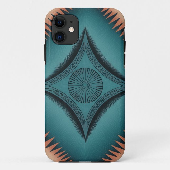 Capa Para iPhone 11 Teal Navajo Peach Sunburst (Verso)