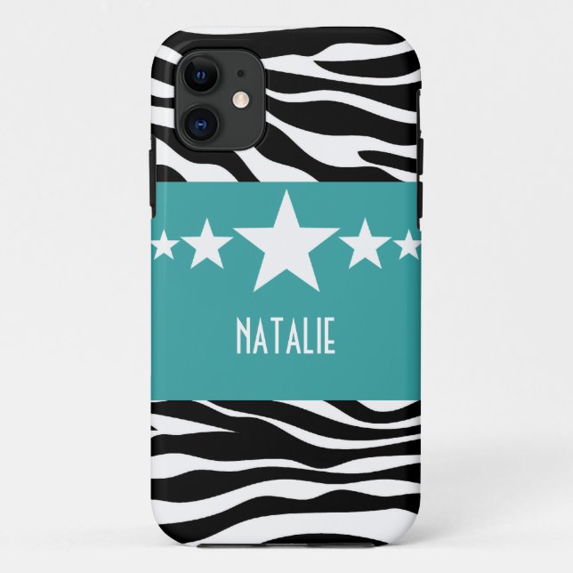 Capa Para iPhone 11 Teal Sassy Star Zebra BT iPhone 5 Caso (Verso)