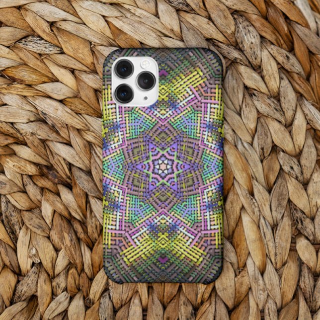 Capa Para iPhone 11 Tecido Amarelo de Mandala, rosa e verde (Criador carregado)