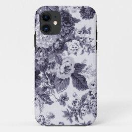Capa Para iPhone 11 Tecido floral No.3 de Toile do vintage azul do