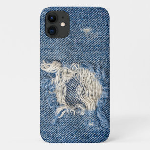 Capa Para iPhone 11 tecido jean azul esfarrapado