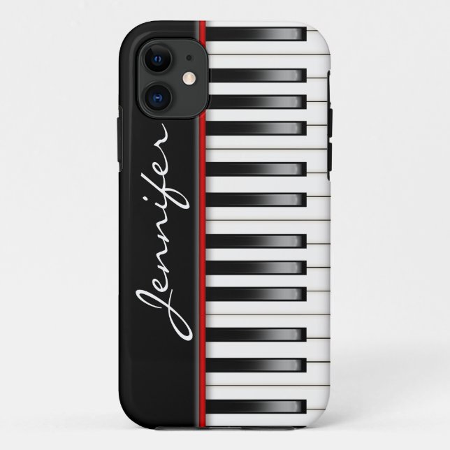 Capa Para iPhone 11 Teclado Piano com nome (Verso)
