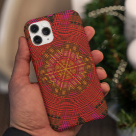 Capa Para iPhone 11 Tela de Mandala Vermelha Cor-de-rosa e amarelo
