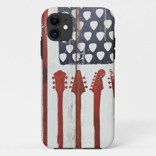 Capa Para iPhone 11 tema Música de Violão Patriótica American Flag (Verso)
