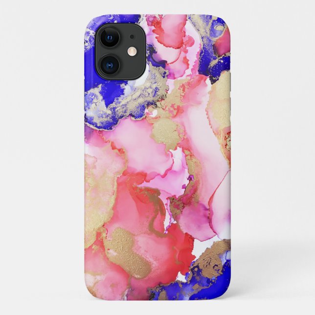 Capa Para iPhone 11 Tendência Abstrato Liquid Swirls Roxo-Rosa Dourado (Verso)